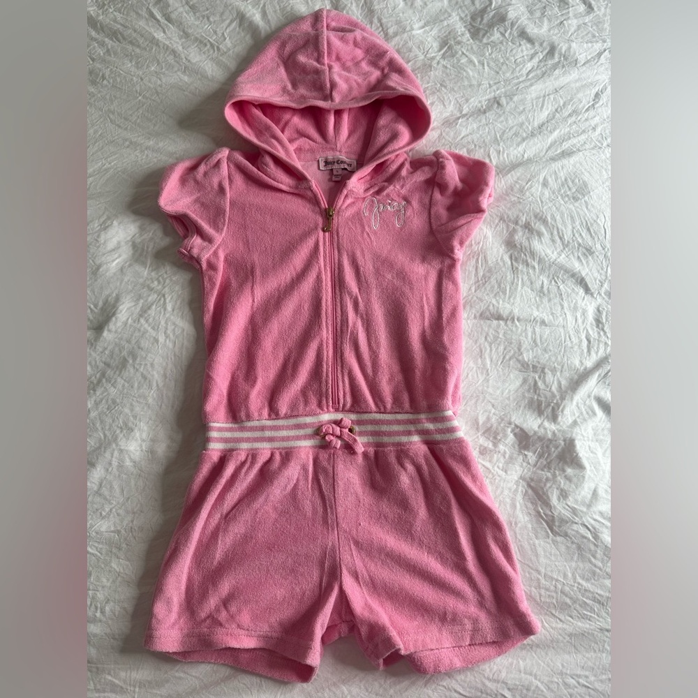 Juicy Couture Romper Girls 5 Pink Zip Front Sleeveless Hooded Terry Cloth